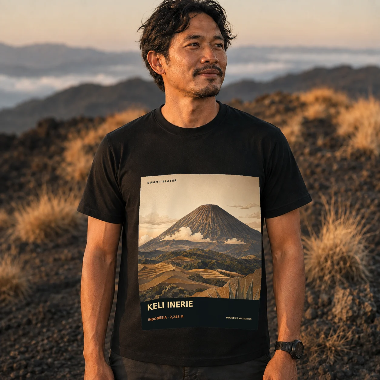 Black Keli Inerei T-shirt front with mountain artwork