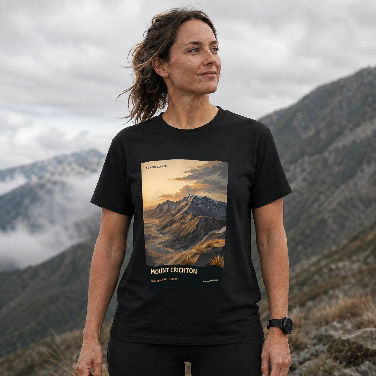 Black Mount Crichton T-shirt front with mountain artwork