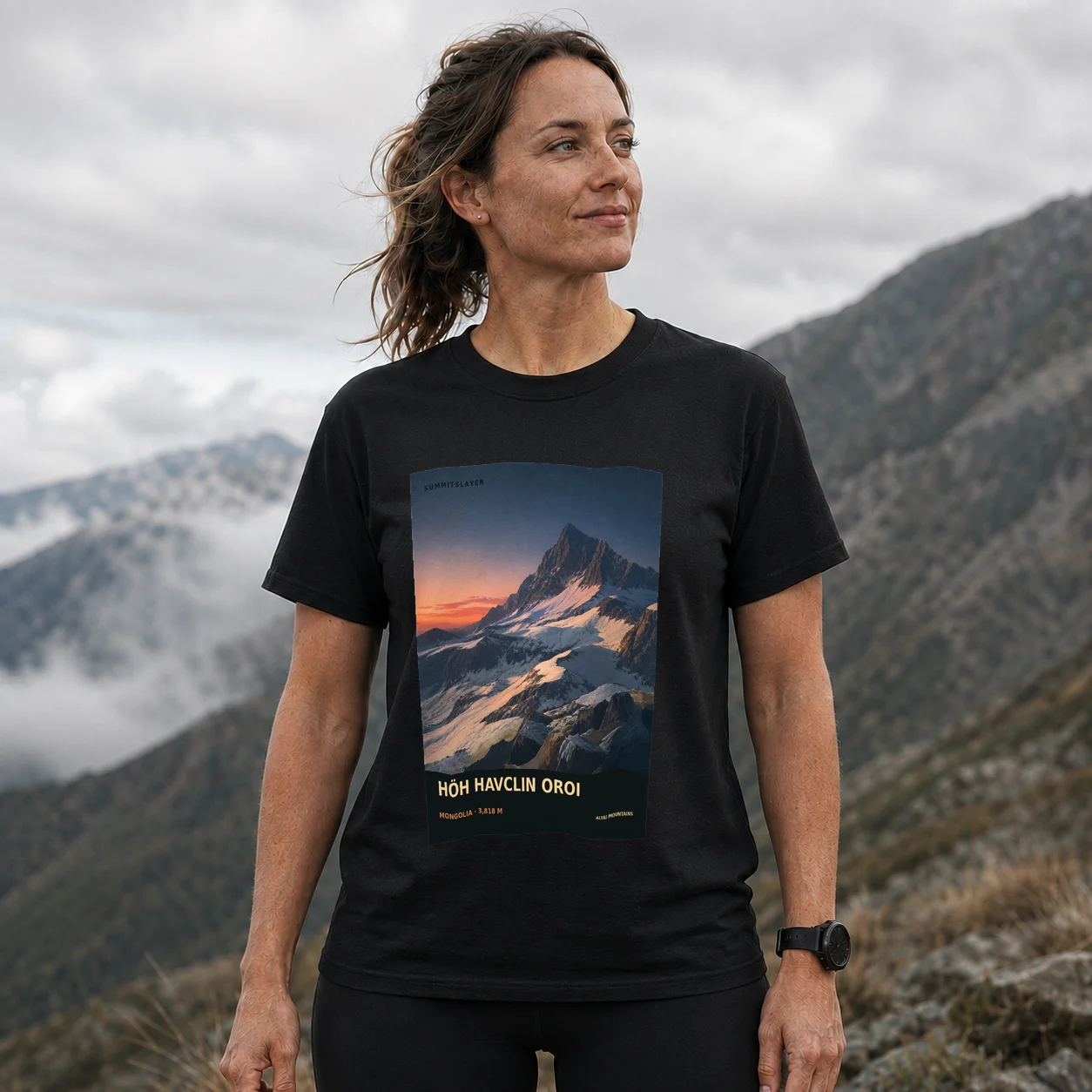 Black HÖH HAVCLIN OROI T-shirt front with mountain artwork