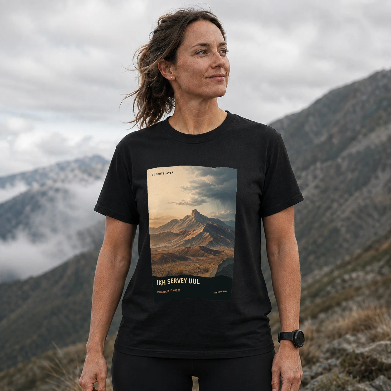 Black IKH SERVEY UUL T-shirt front with mountain artwork