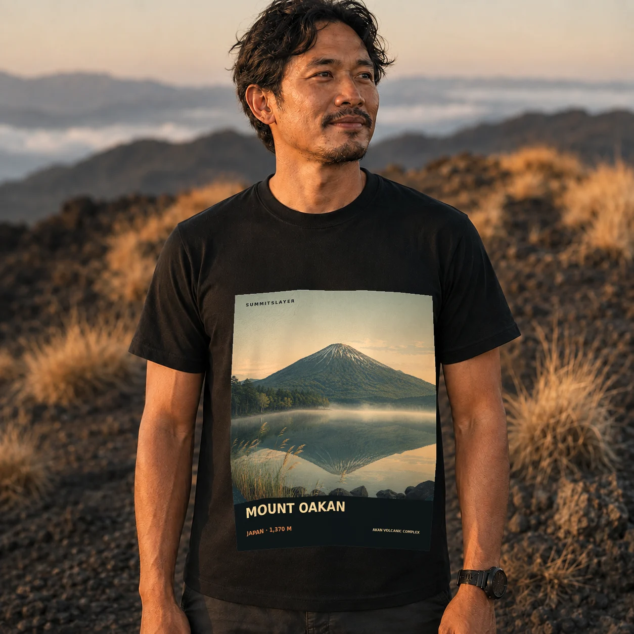Black Oakan Dake T-shirt front with mountain artwork