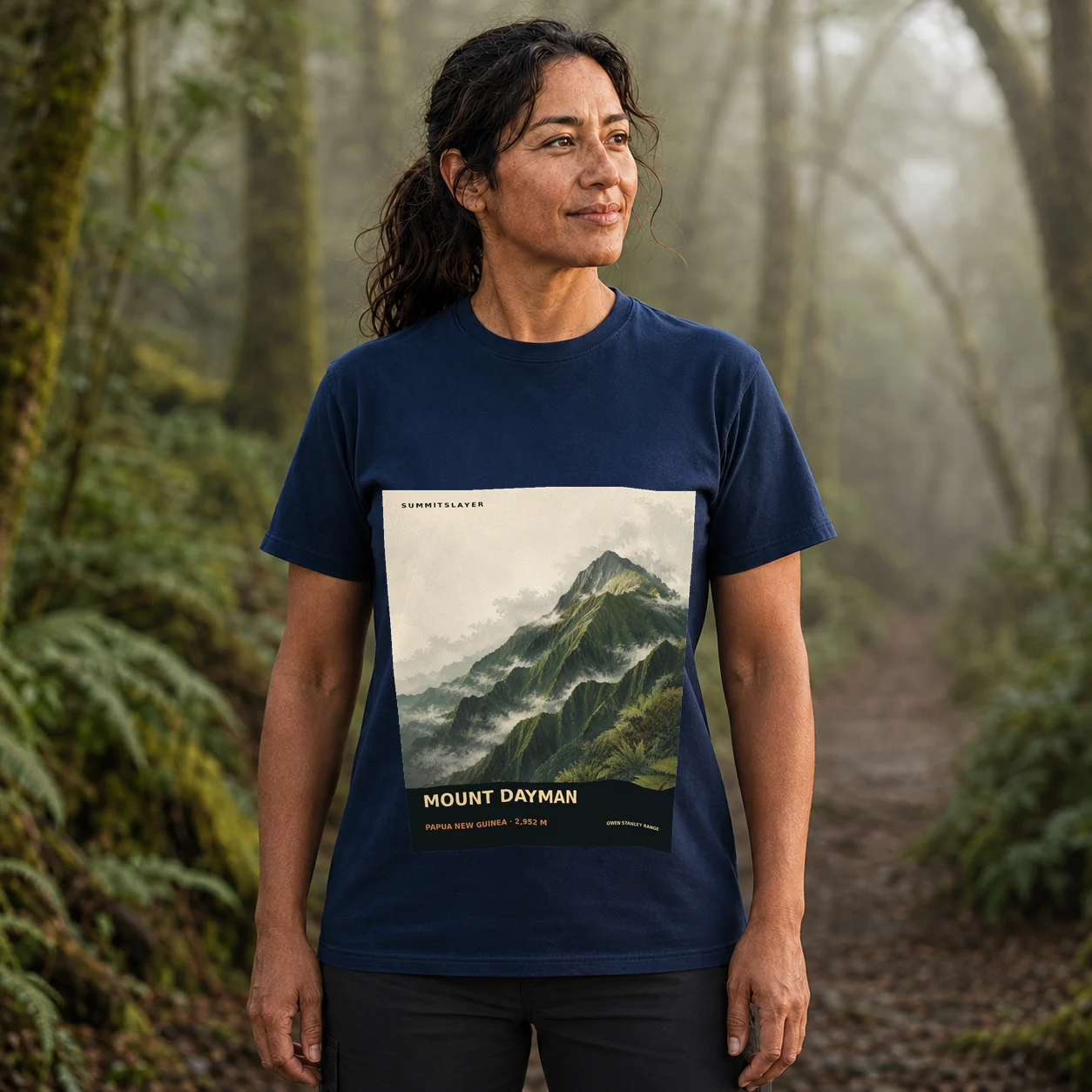 Navy Mount Dayman T-shirt front with mountain artwork