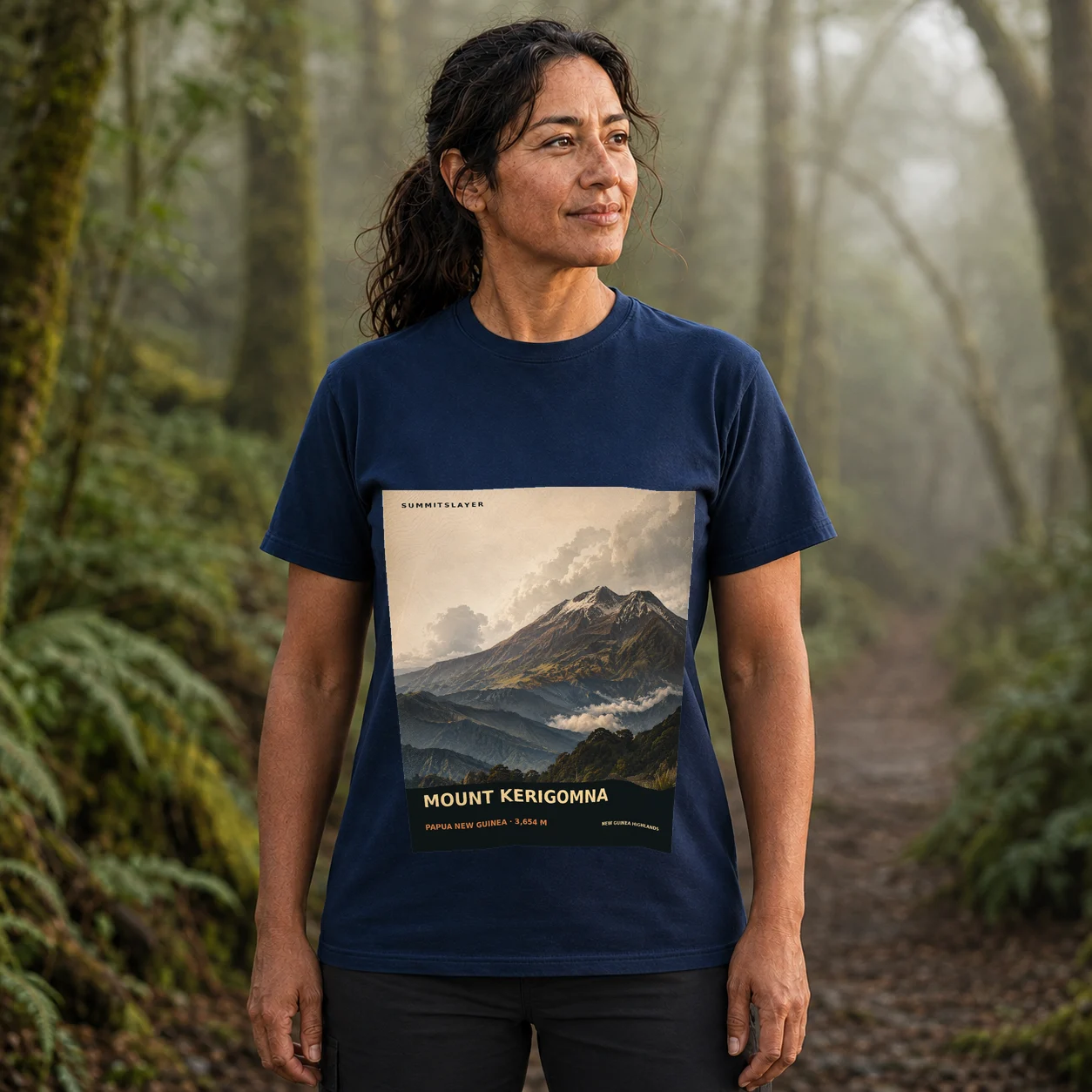 Navy Mount Kerigomna T-shirt front with mountain artwork