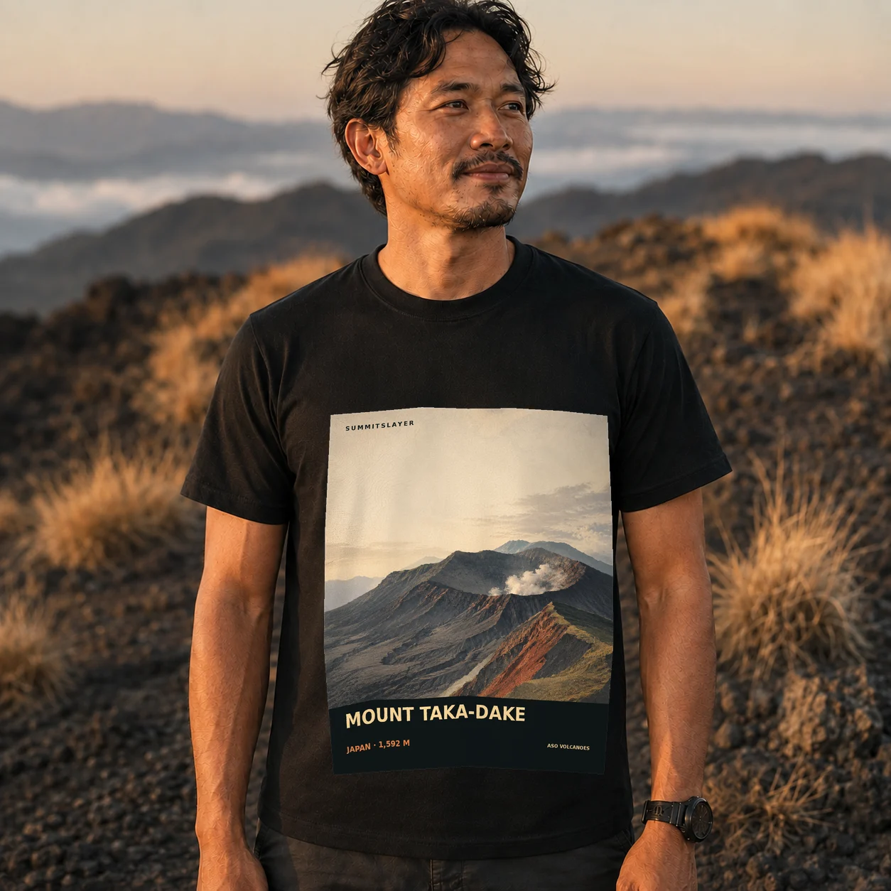 Black Taka-dake T-shirt front with mountain artwork