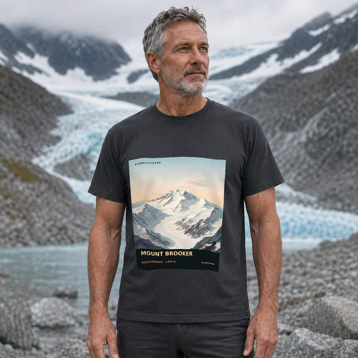 Charcoal Mount Brooker T-shirt front with mountain artwork