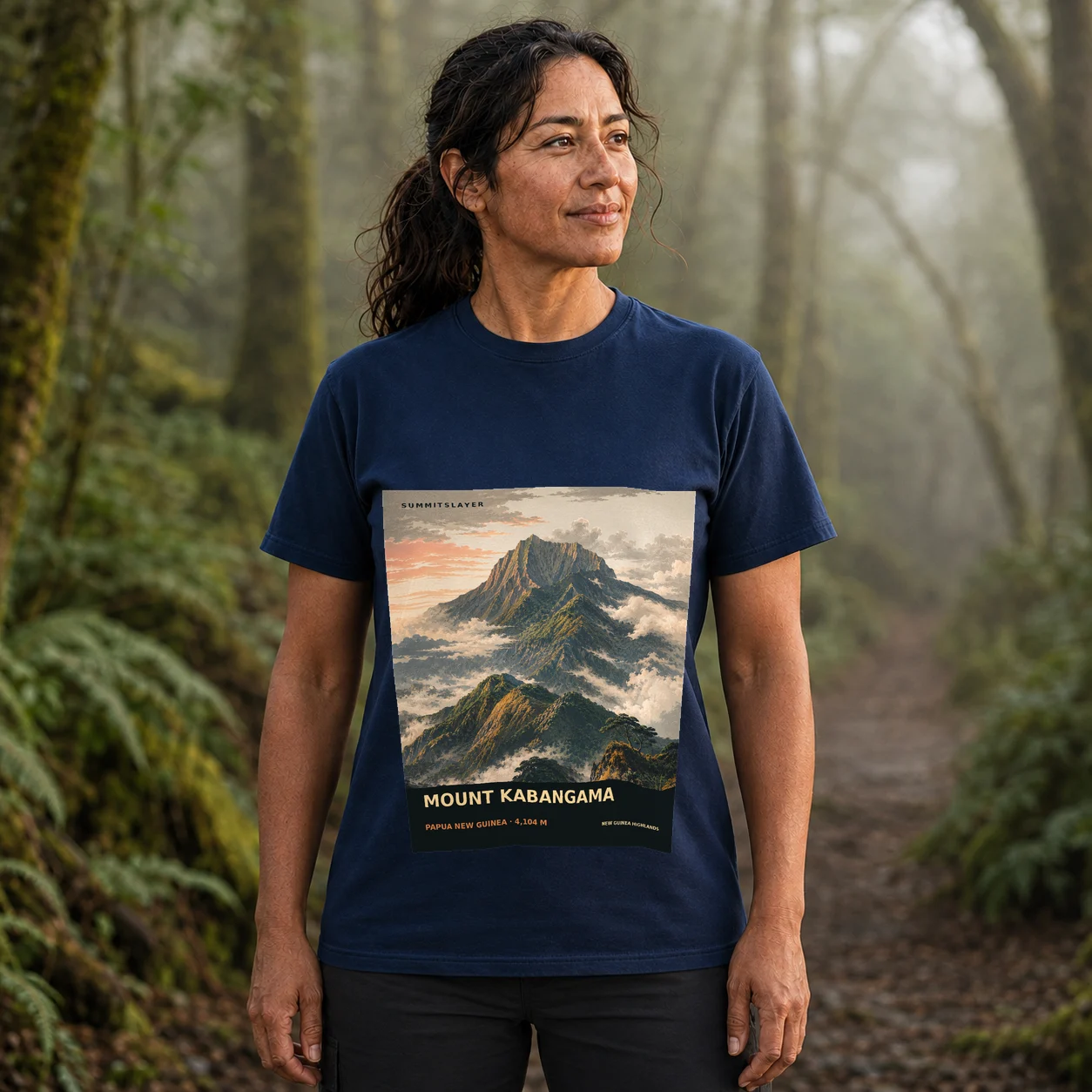 Navy Mount Kabangama T-shirt front with mountain artwork