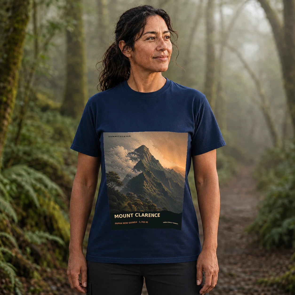 Navy Mount Clarence T-shirt front with mountain artwork