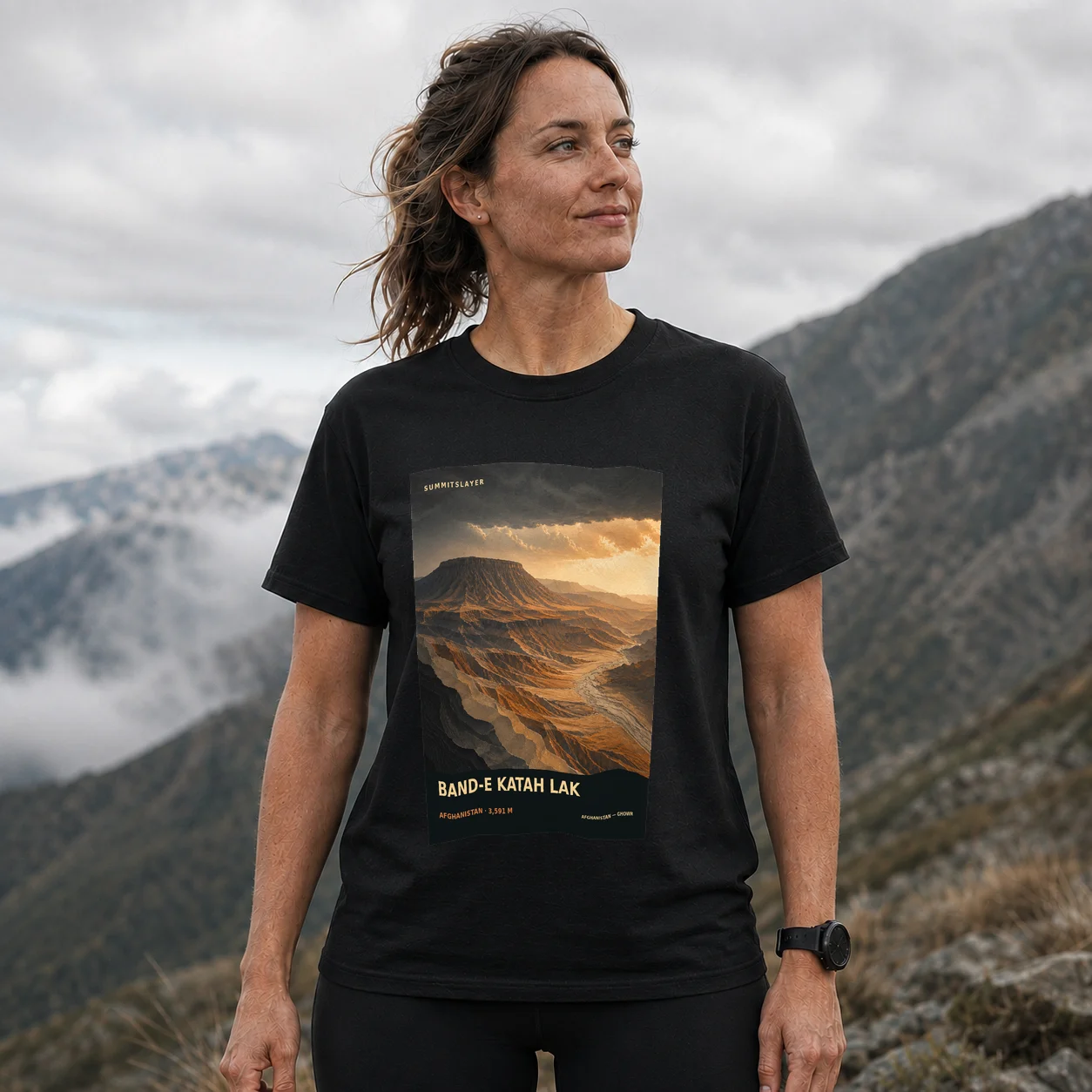 Black Band-e Katah Lak T-shirt front with mountain artwork