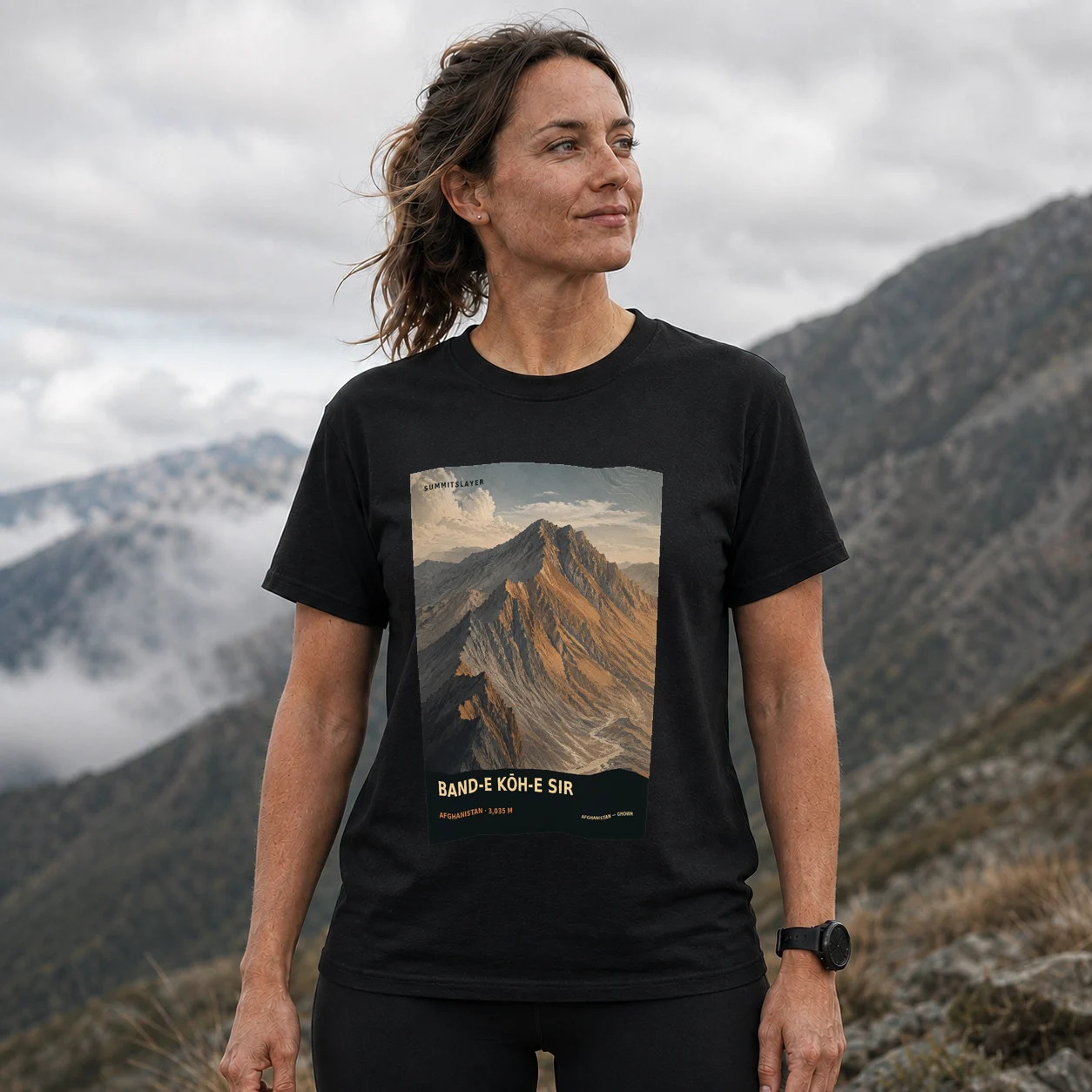 Black Band-e Kōh-e Sir T-shirt front with mountain artwork