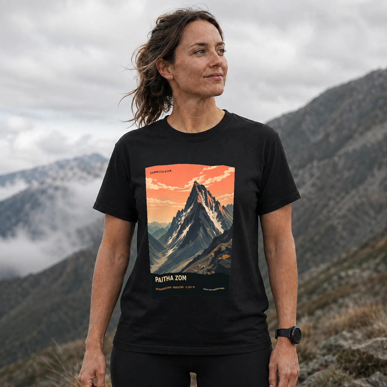 Black Paitha Zom T-shirt front with mountain artwork