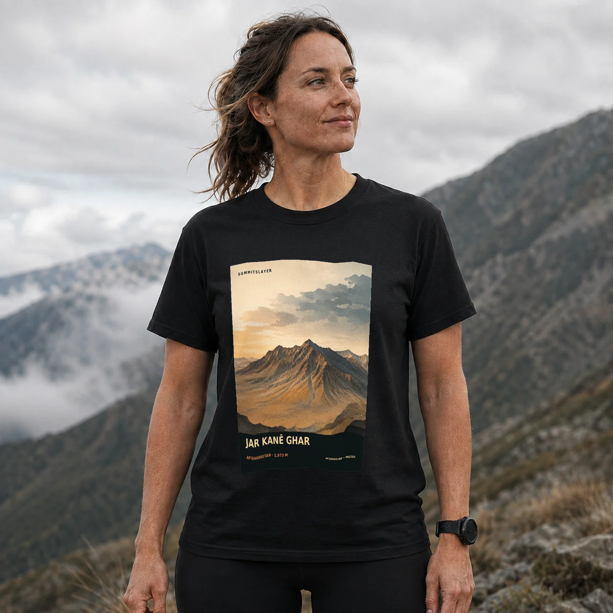 Black Jar Kanē Ghar T-shirt front with mountain artwork