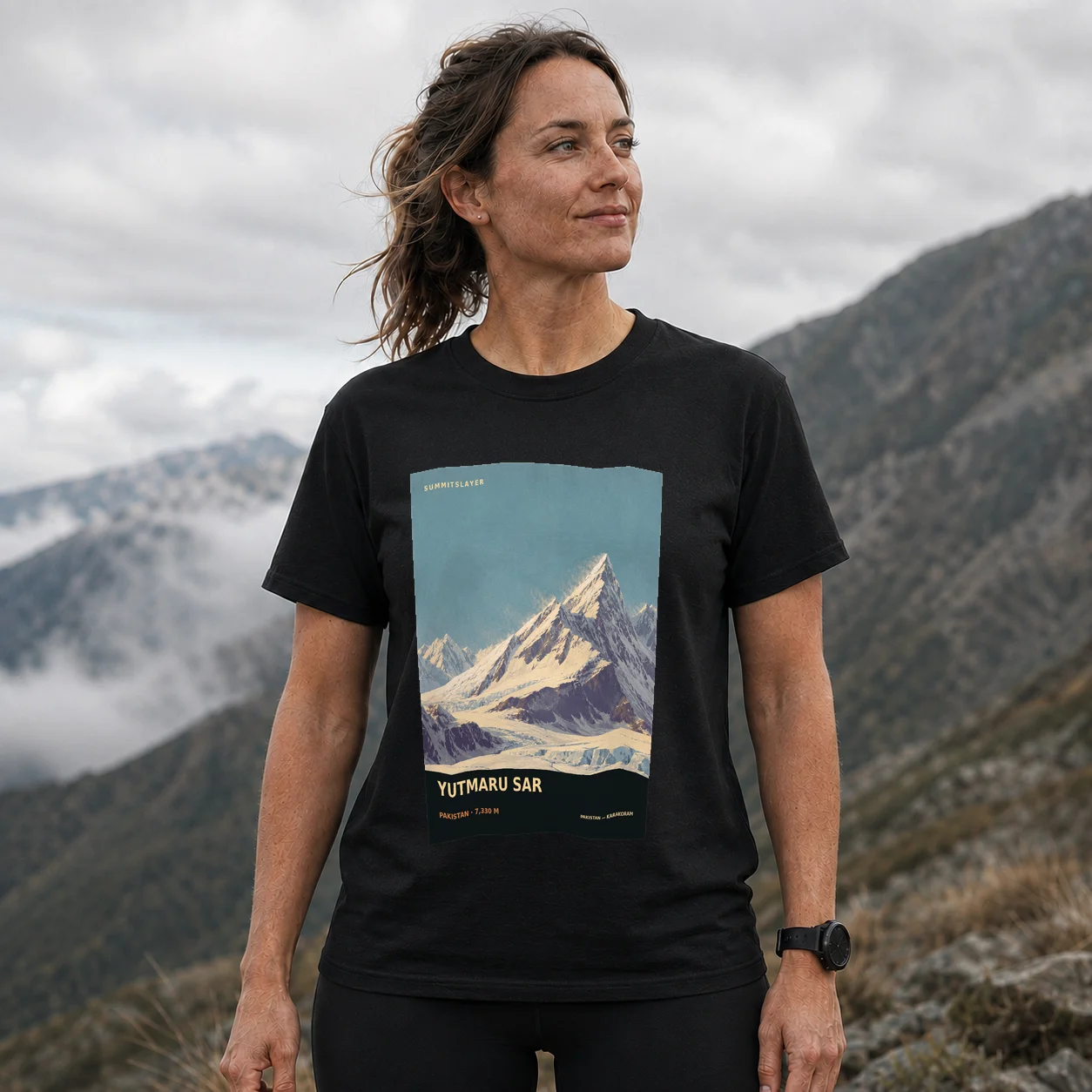 Black Kanjut Group T-shirt front with mountain artwork