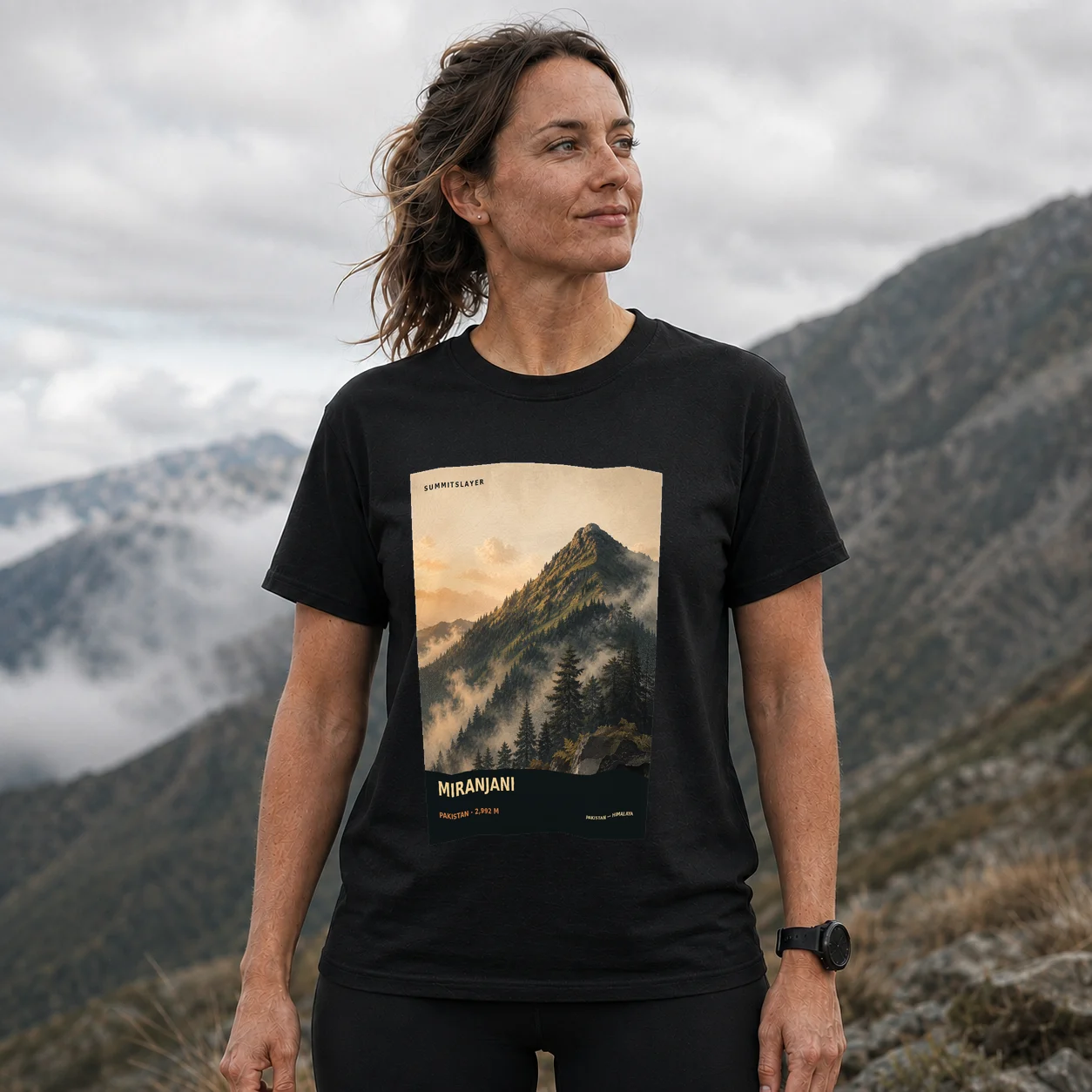 Black Lamba Danna T-shirt front with mountain artwork