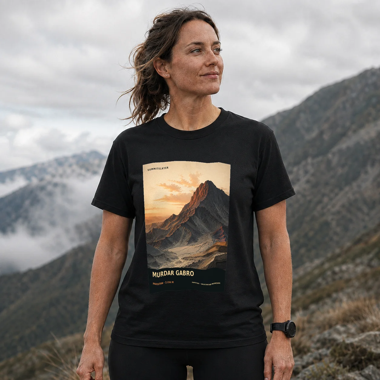 Black MURDAR GABRO T-shirt front with mountain artwork