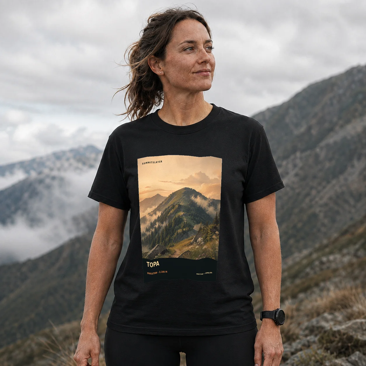 Black Topa T-shirt front with mountain artwork