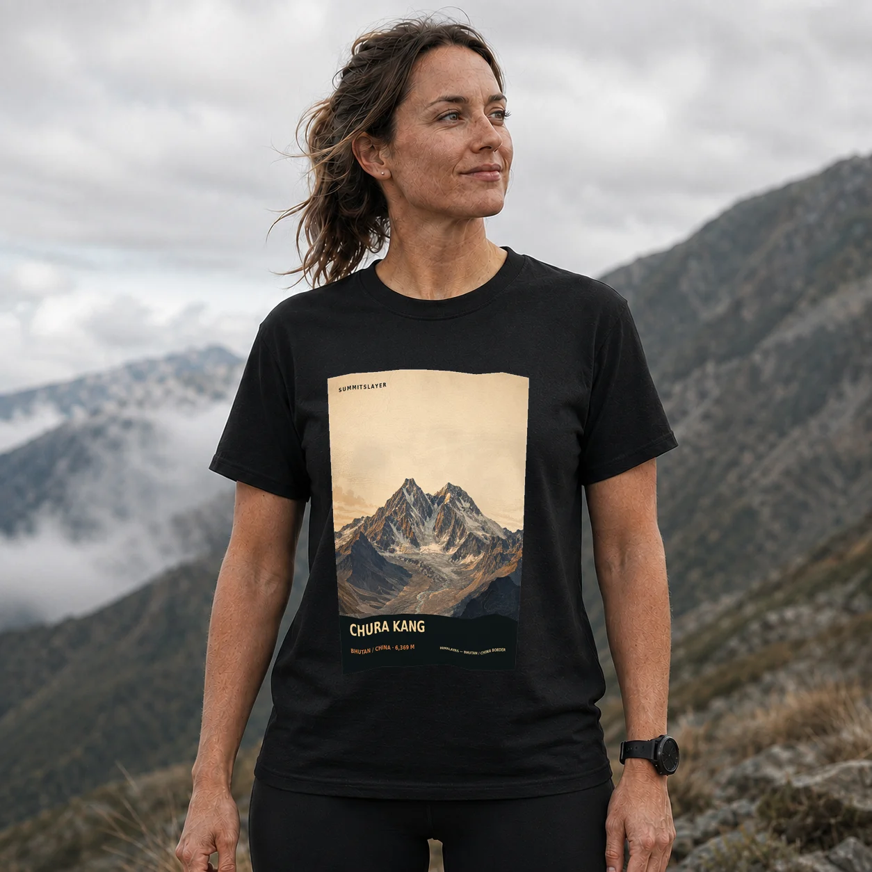 Black Chura Kang T-shirt front with mountain artwork