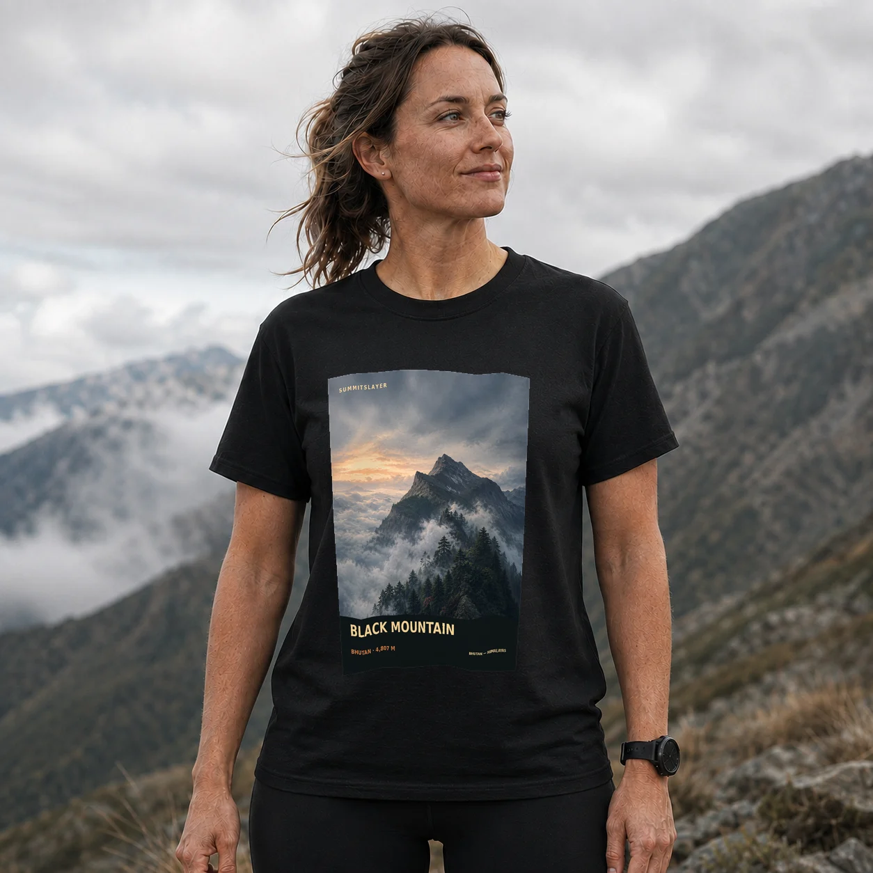 Black Black Mountain T-shirt front with mountain artwork