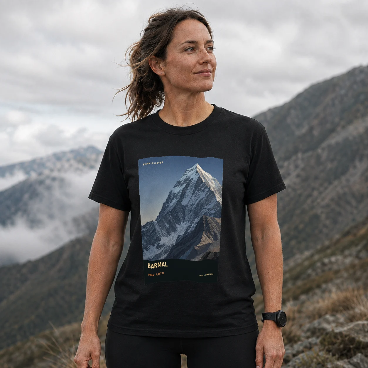 Black Barmal T-shirt front with mountain artwork