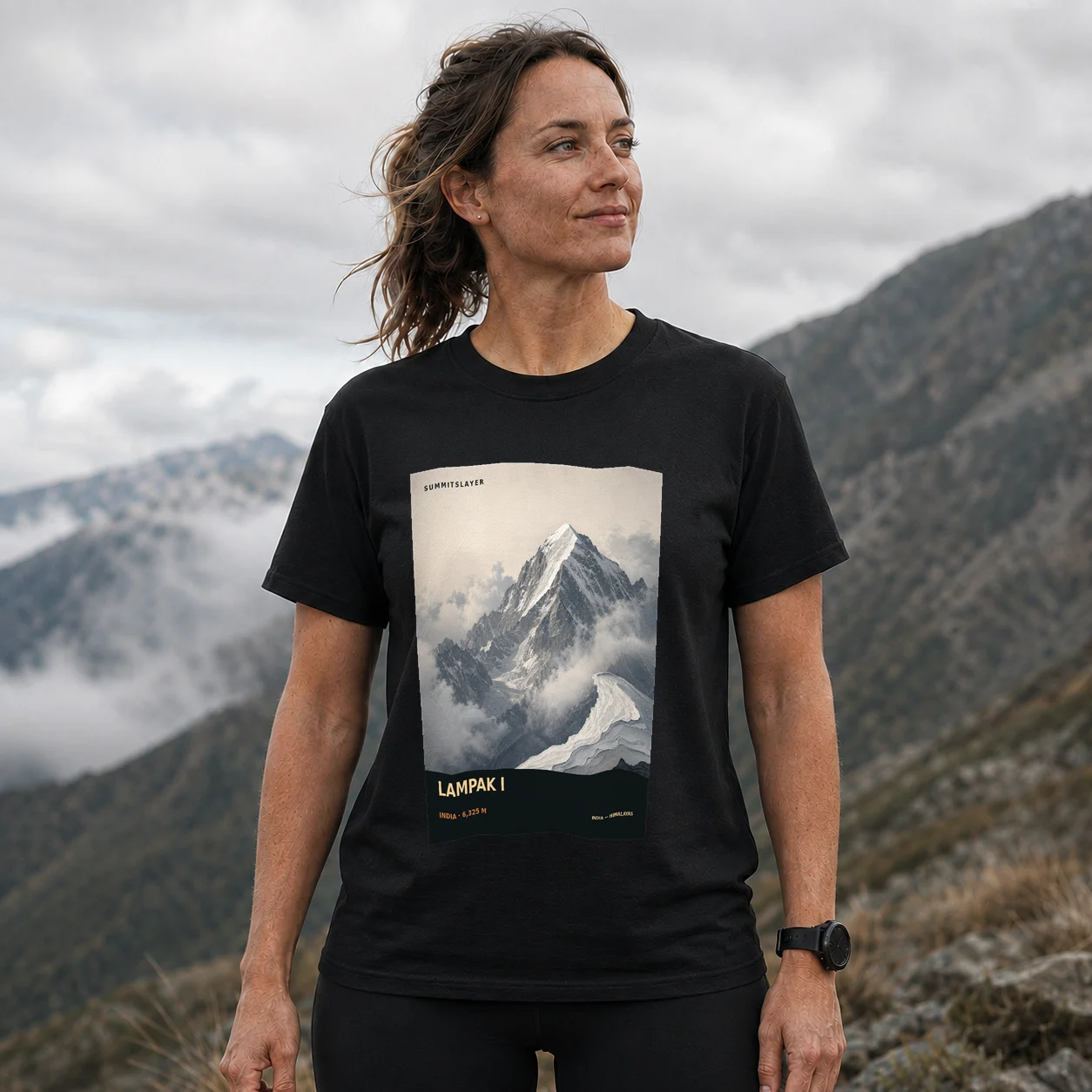 Black Lampak T-shirt front with mountain artwork