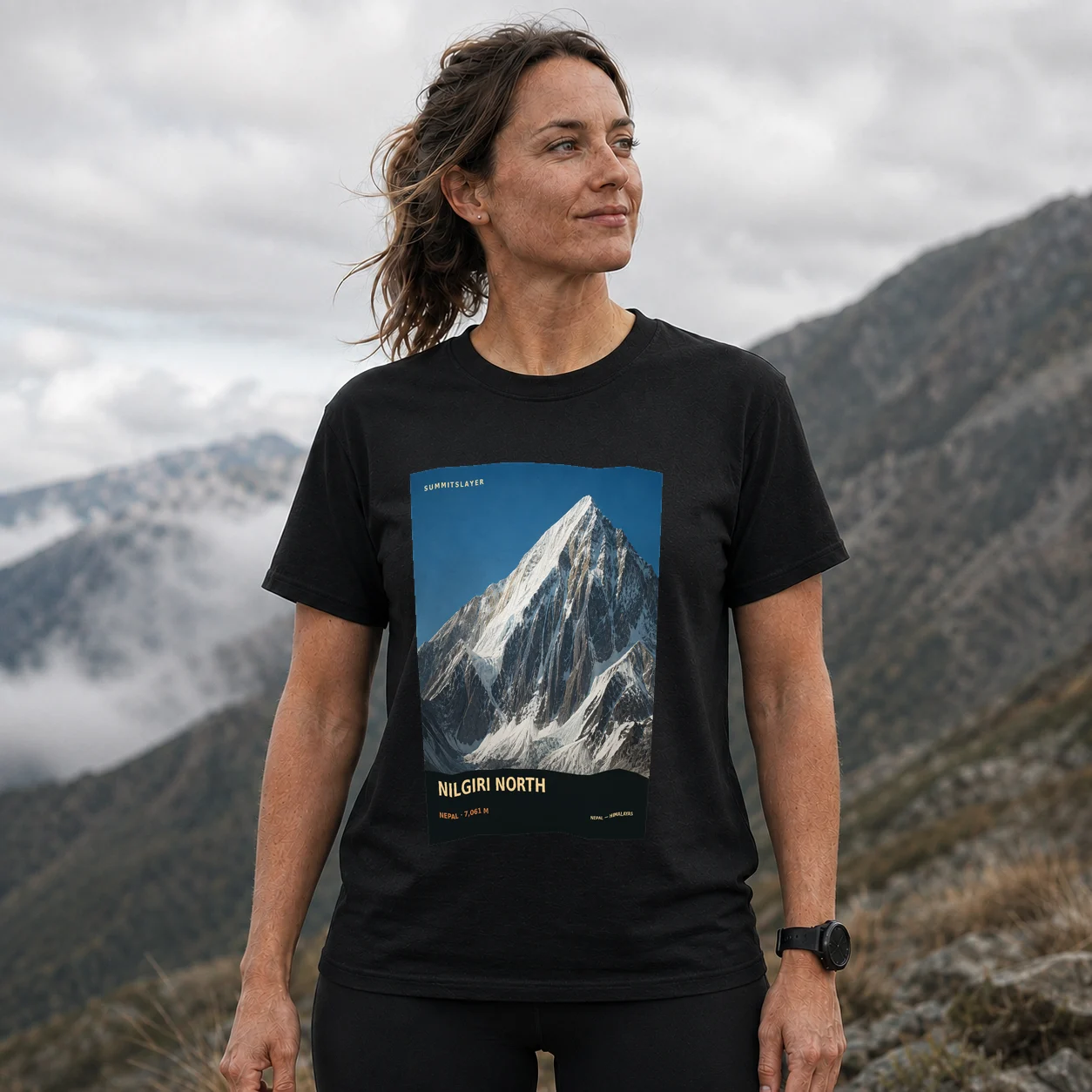 Black Nilgiri North T-shirt front with mountain artwork