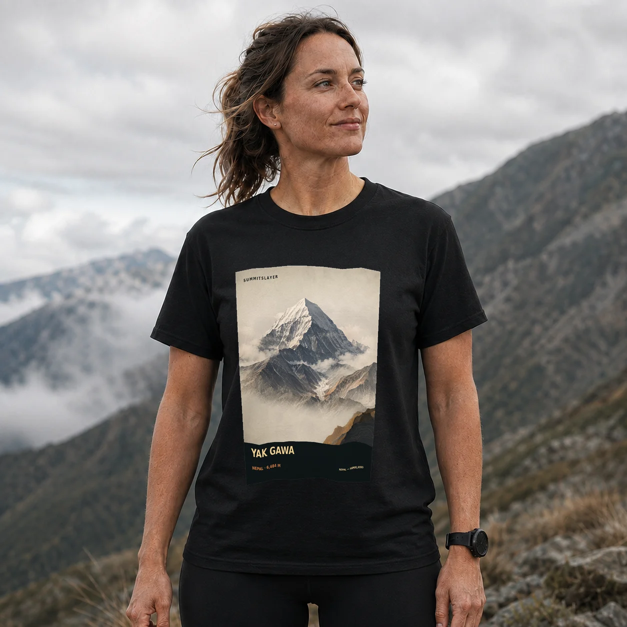 Black yak Gawa T-shirt front with mountain artwork