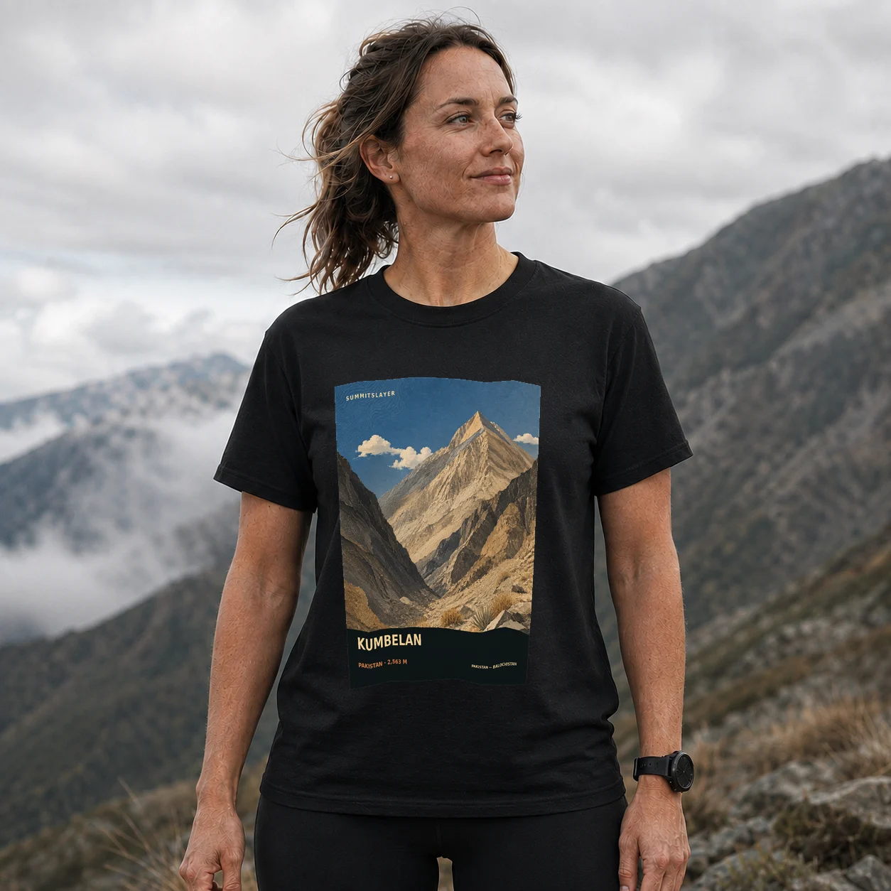 Black Kumbelan T-shirt front with mountain artwork
