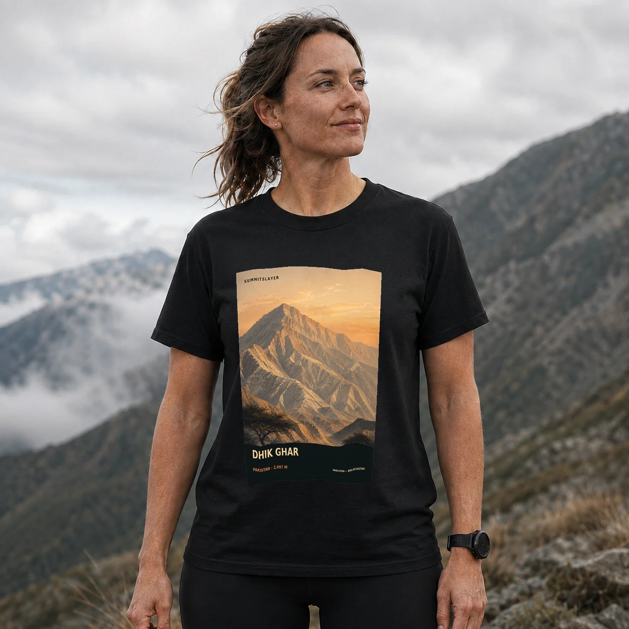 Black Dhik Ghar T-shirt front with mountain artwork