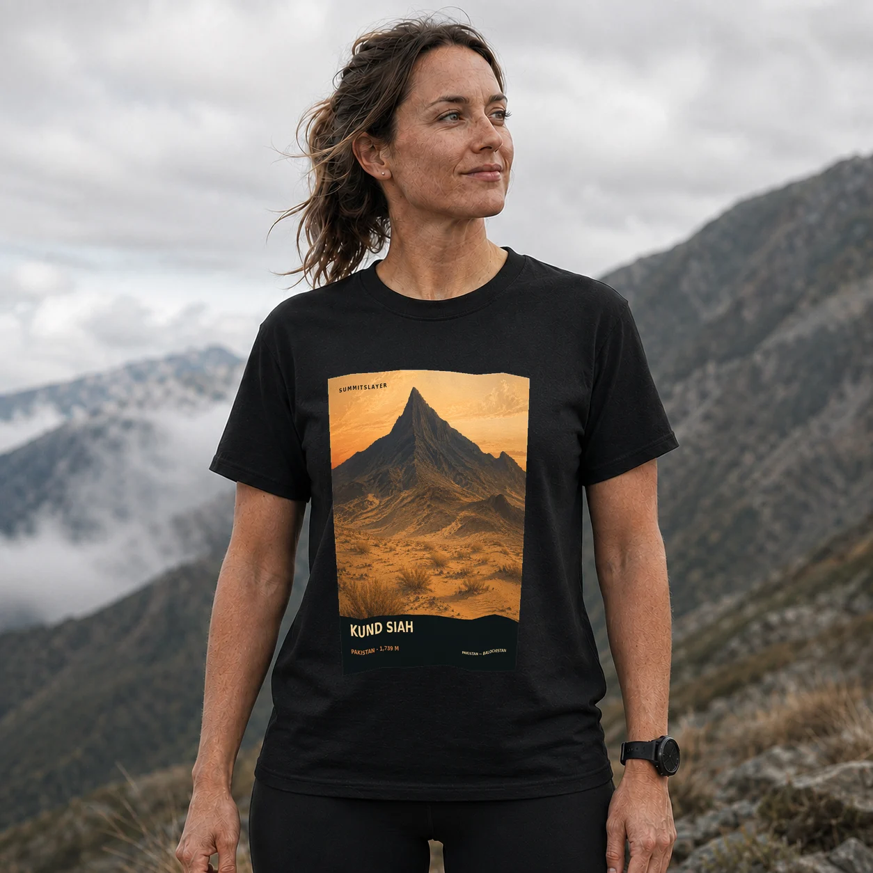 Black Kund Siah T-shirt front with mountain artwork