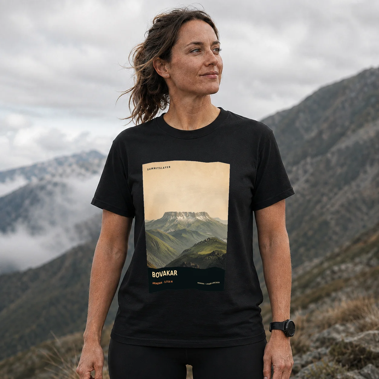 Black Bovak’ar T-shirt front with mountain artwork
