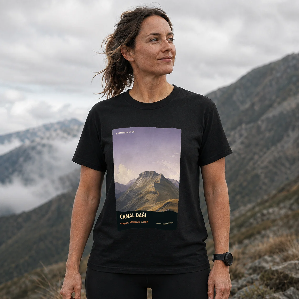 Black Camal Dağı T-shirt front with mountain artwork