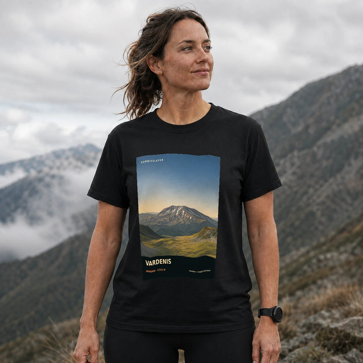 Black Vardenis T-shirt front with mountain artwork