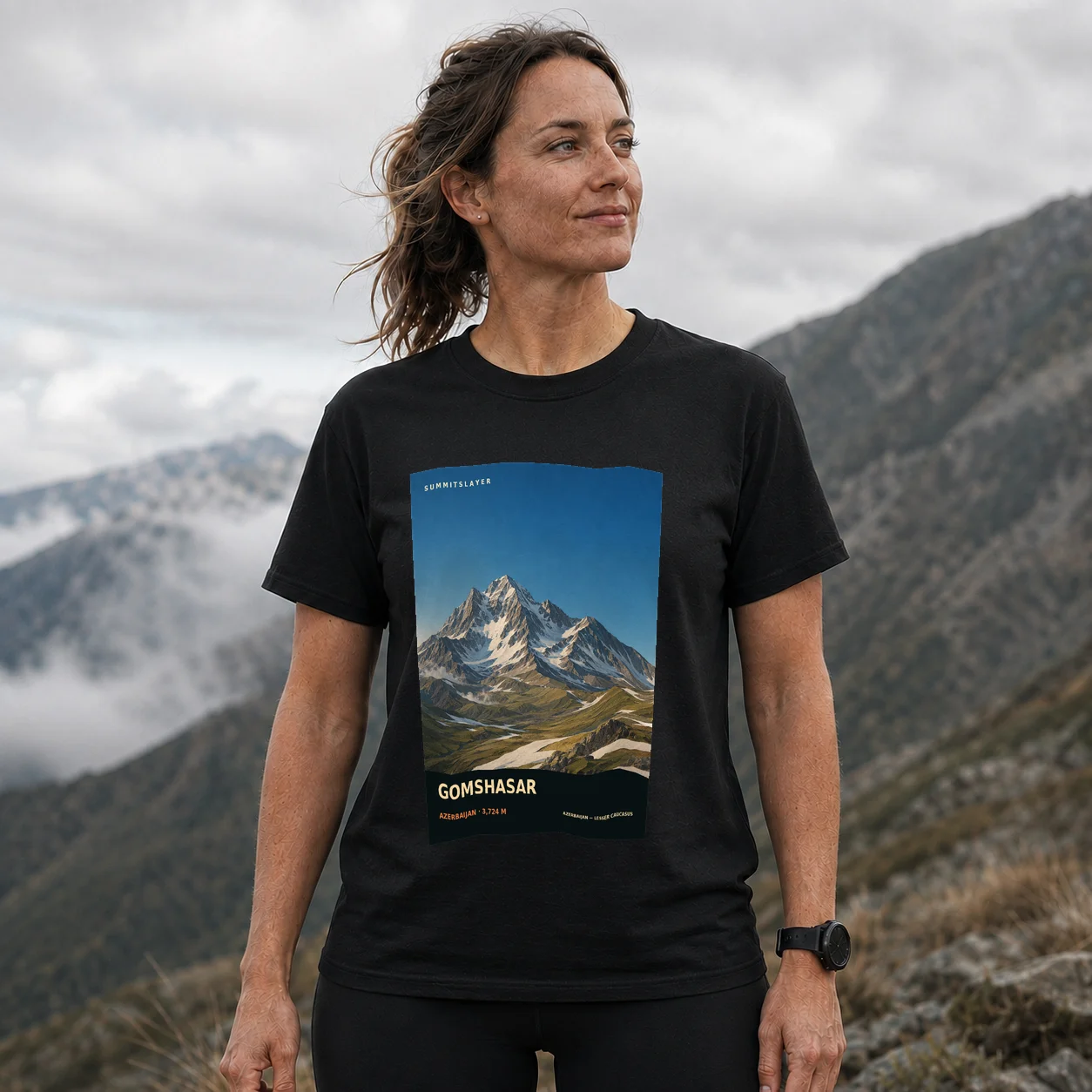 Black Gamış Dağı T-shirt front with mountain artwork