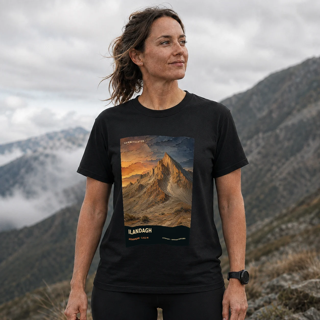Black İlandağ T-shirt front with mountain artwork