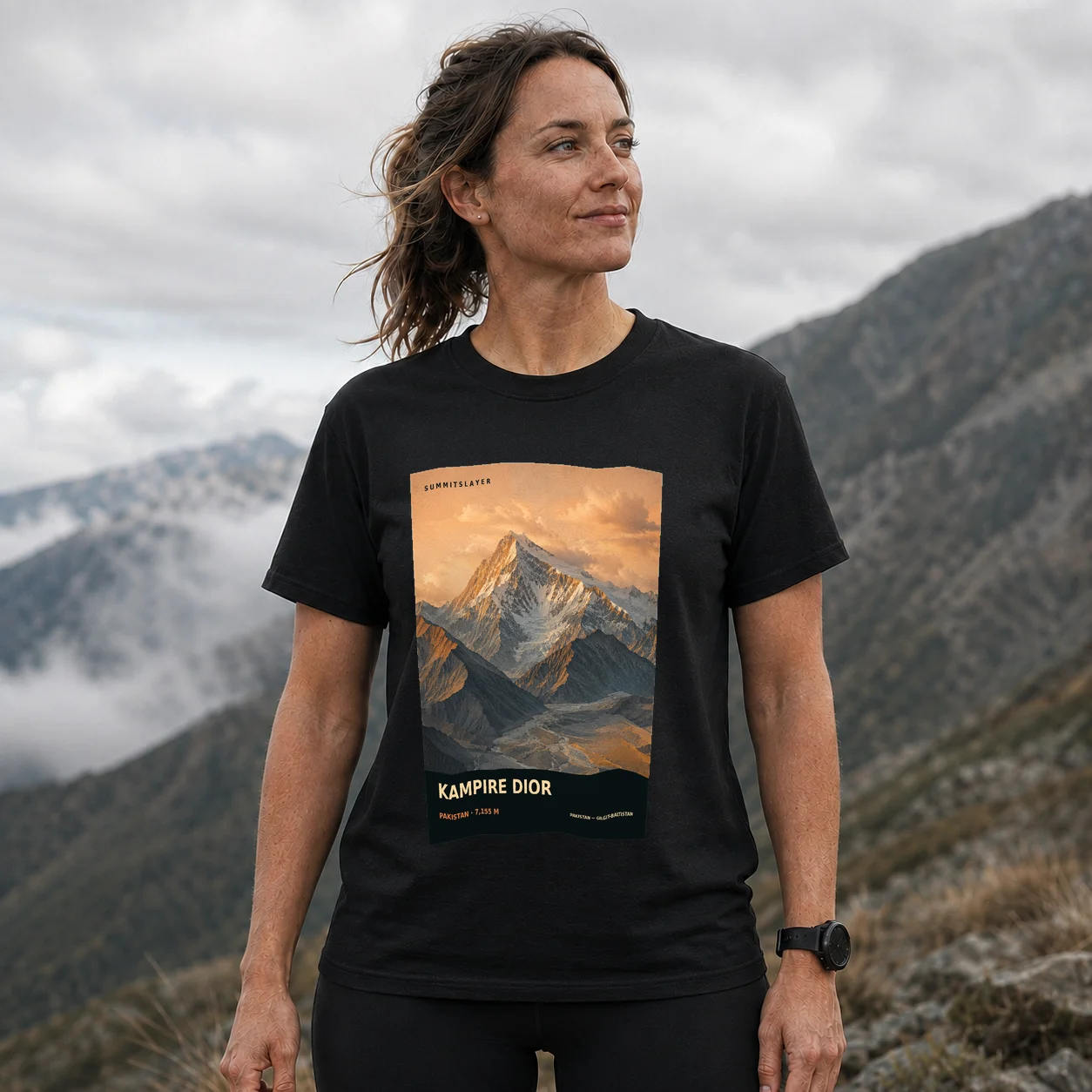 Black Kampire Dior T-shirt front with mountain artwork