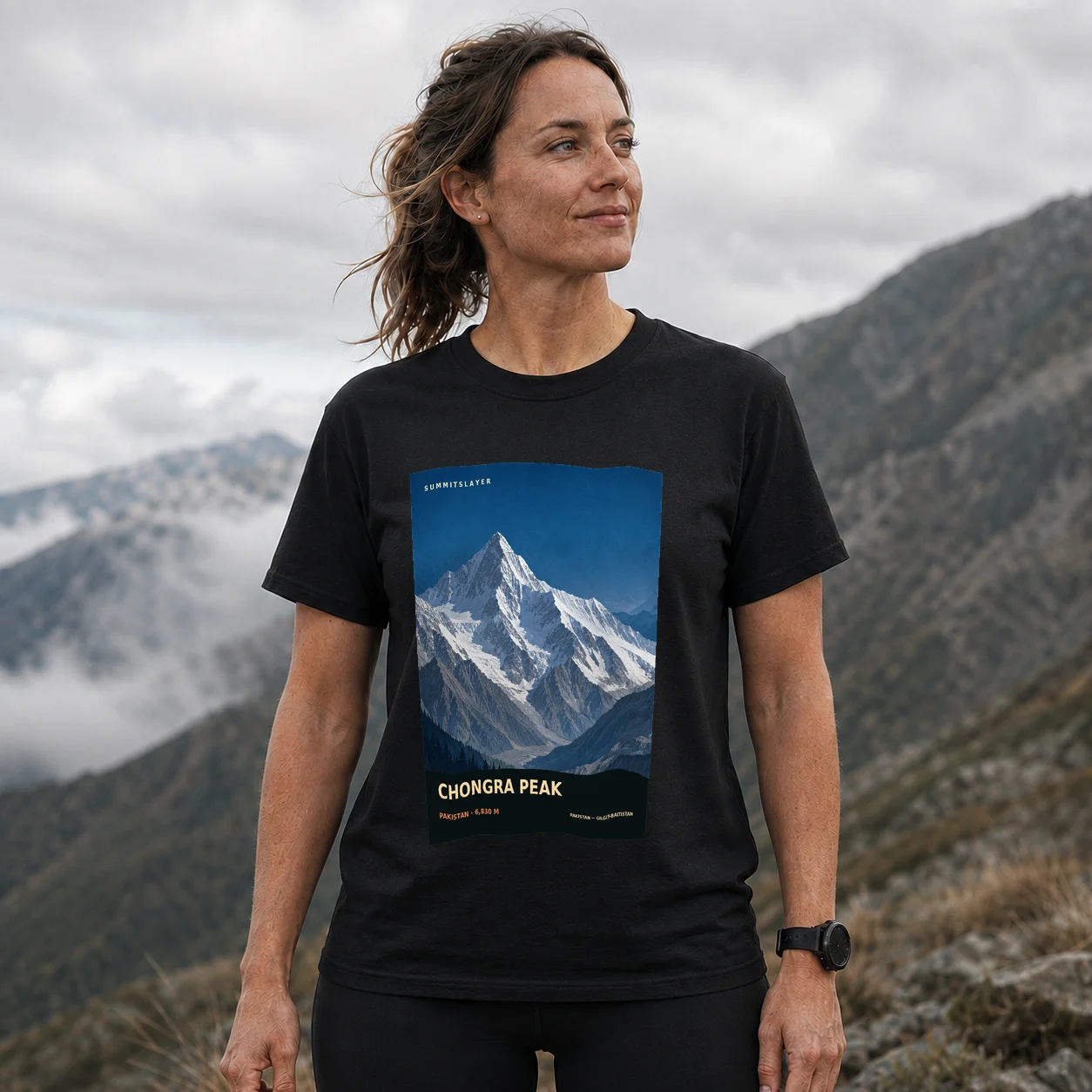 Black Chongra Pahar T-shirt front with mountain artwork