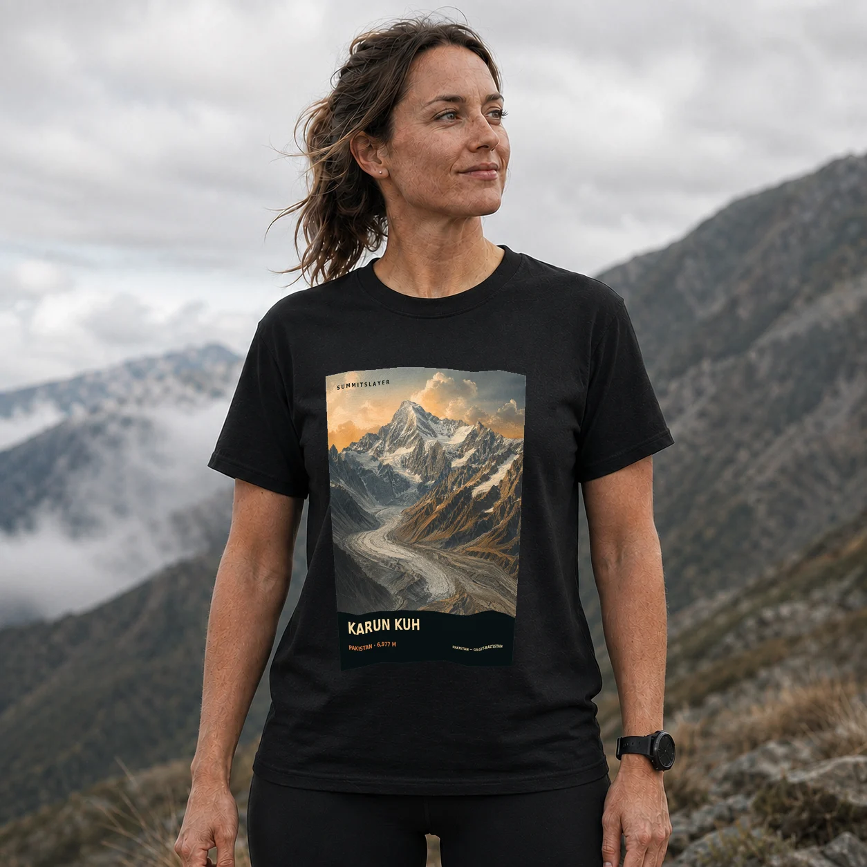 Black Karun Kuh T-shirt front with mountain artwork