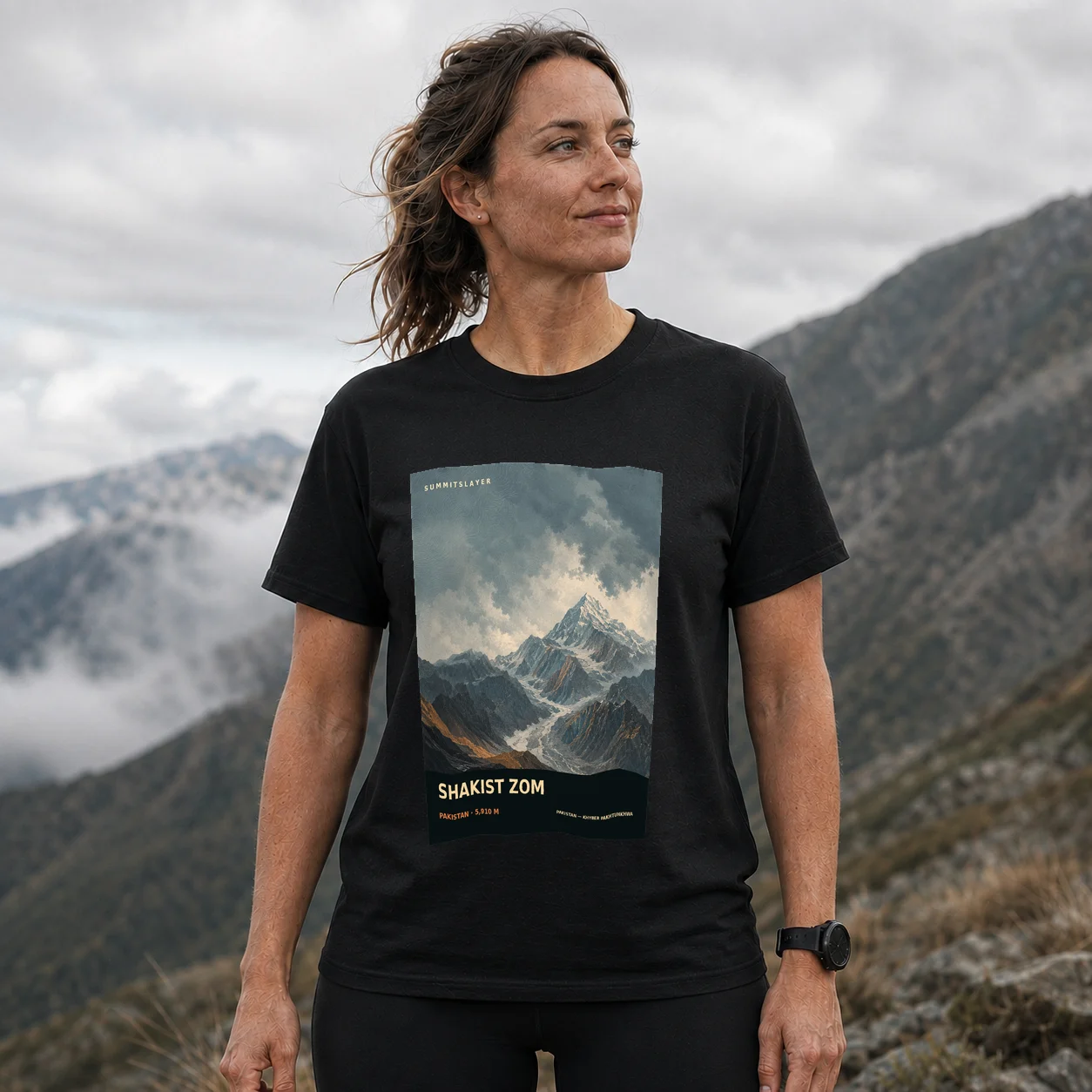 Black Shakist Zom T-shirt front with mountain artwork