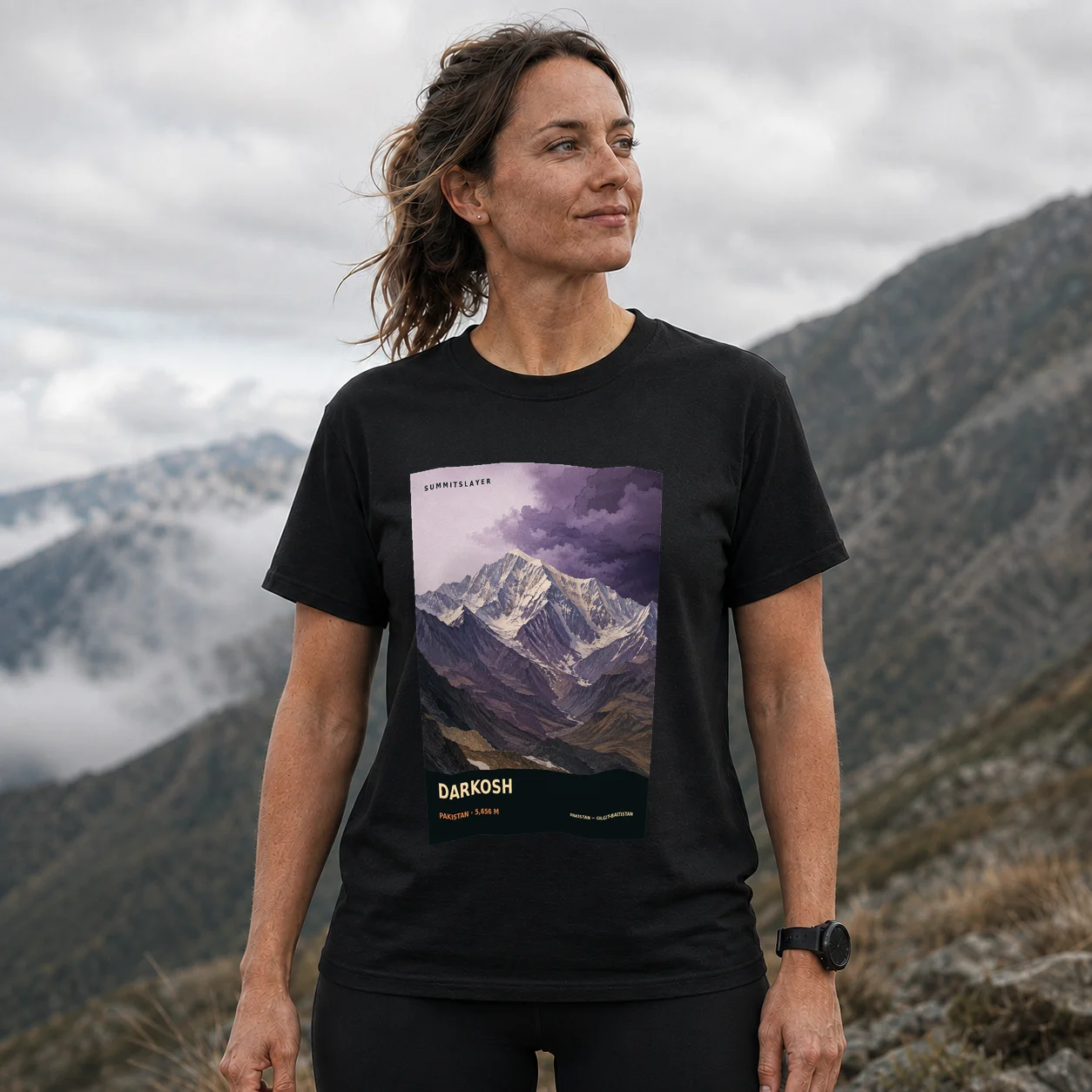 Black Darkosh T-shirt front with mountain artwork