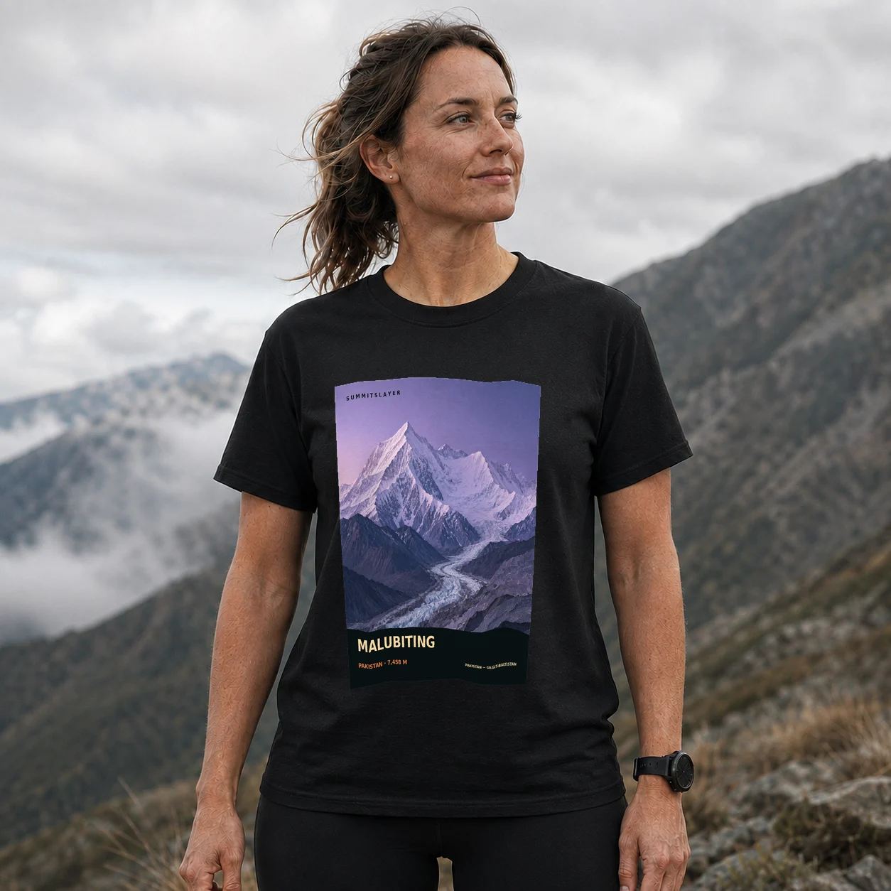 Black Malubiting T-shirt front with mountain artwork