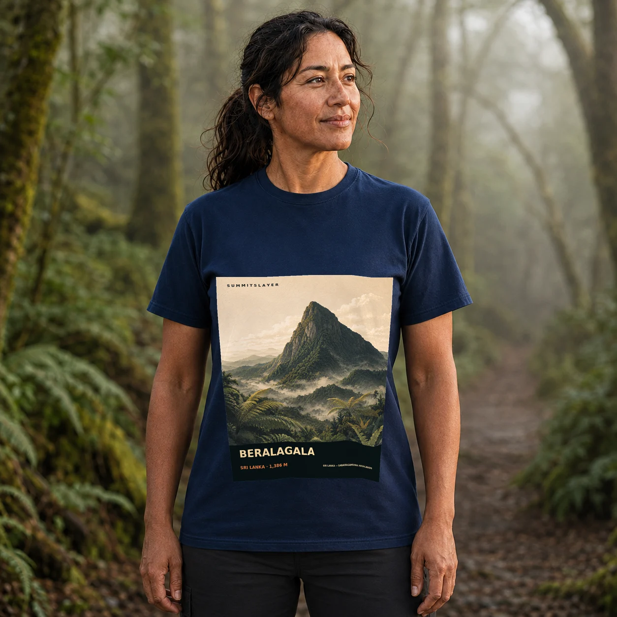 Navy Beralagala T-shirt front with mountain artwork