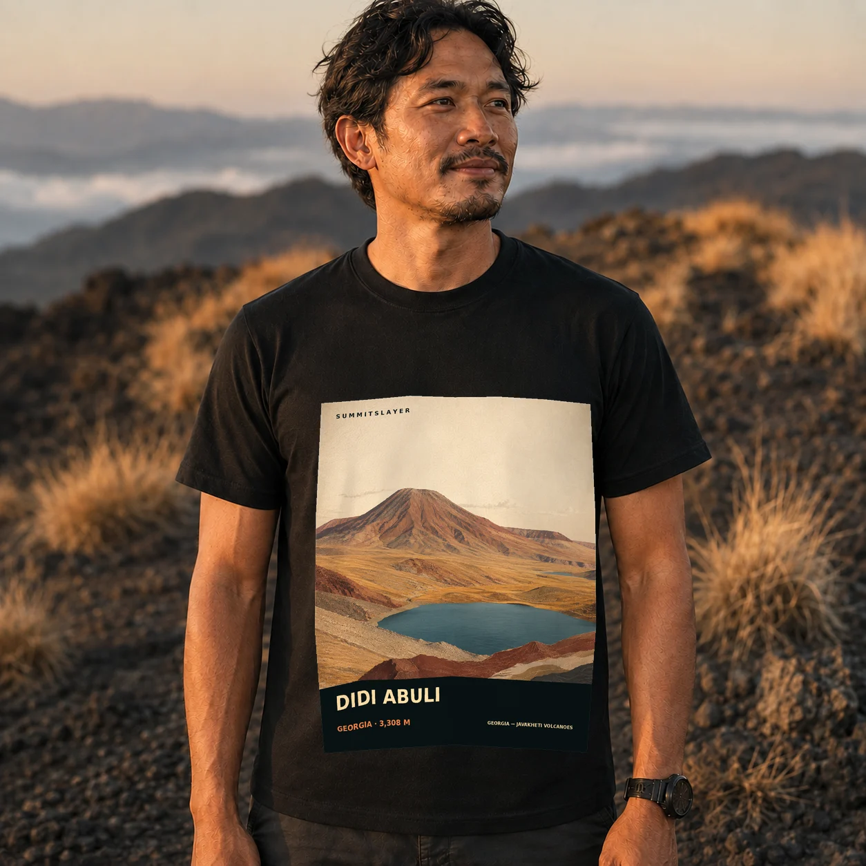 Black Didi Abuli T-shirt front with mountain artwork