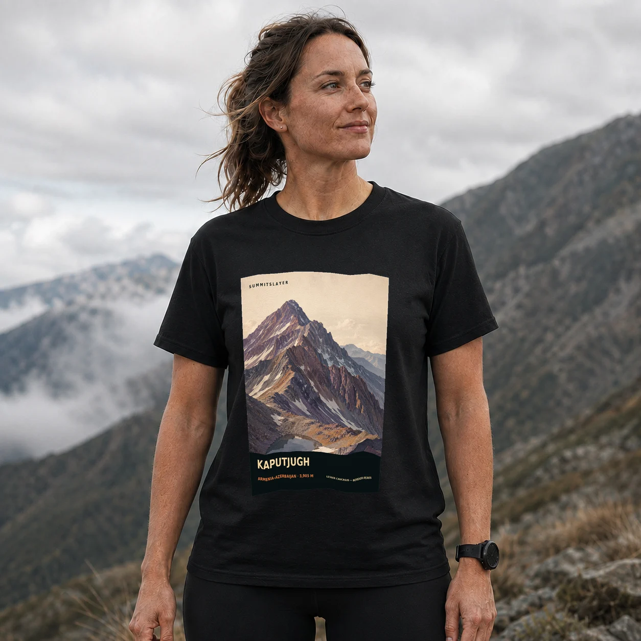 Black Kapıcık T-shirt front with mountain artwork