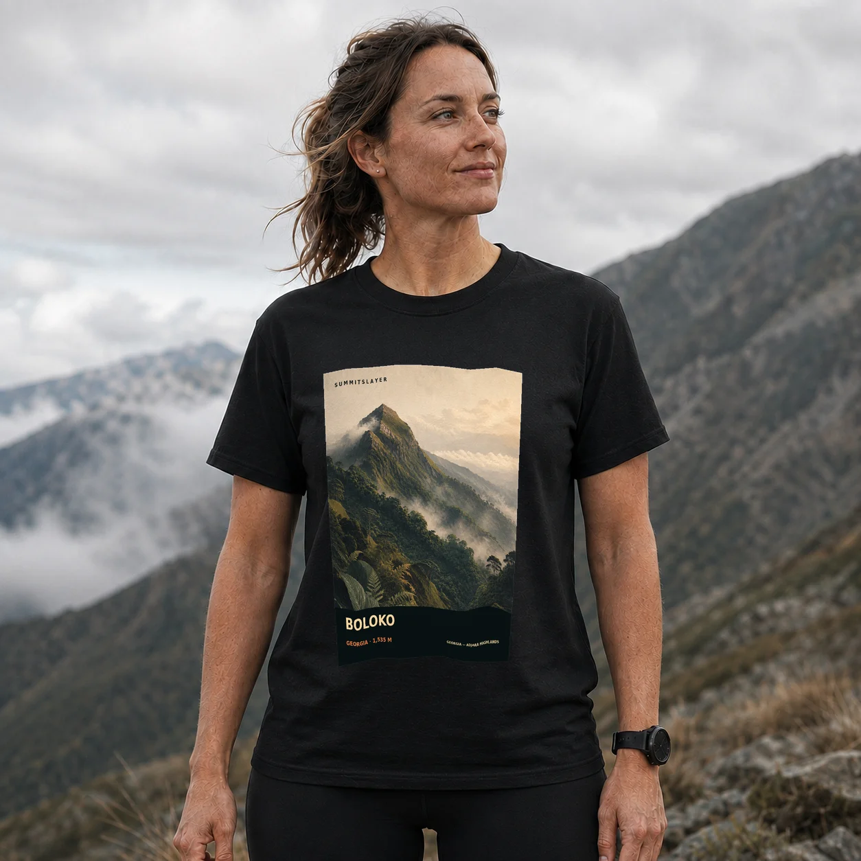 Black Mta Bolok’o T-shirt front with mountain artwork