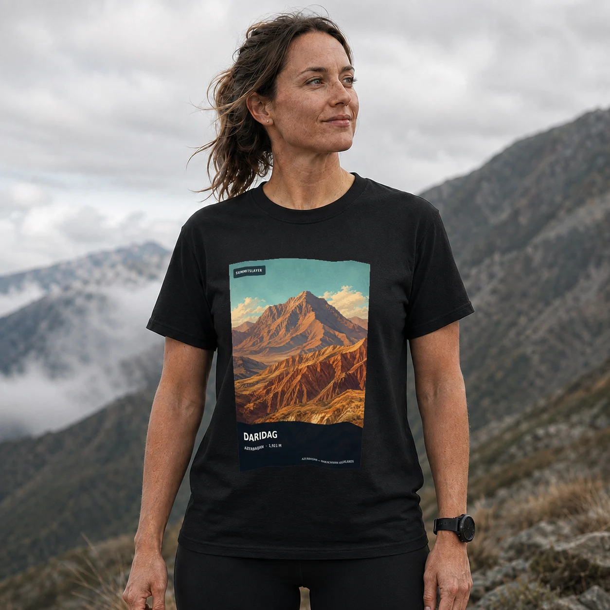 Black Darıdağ T-shirt front with mountain artwork