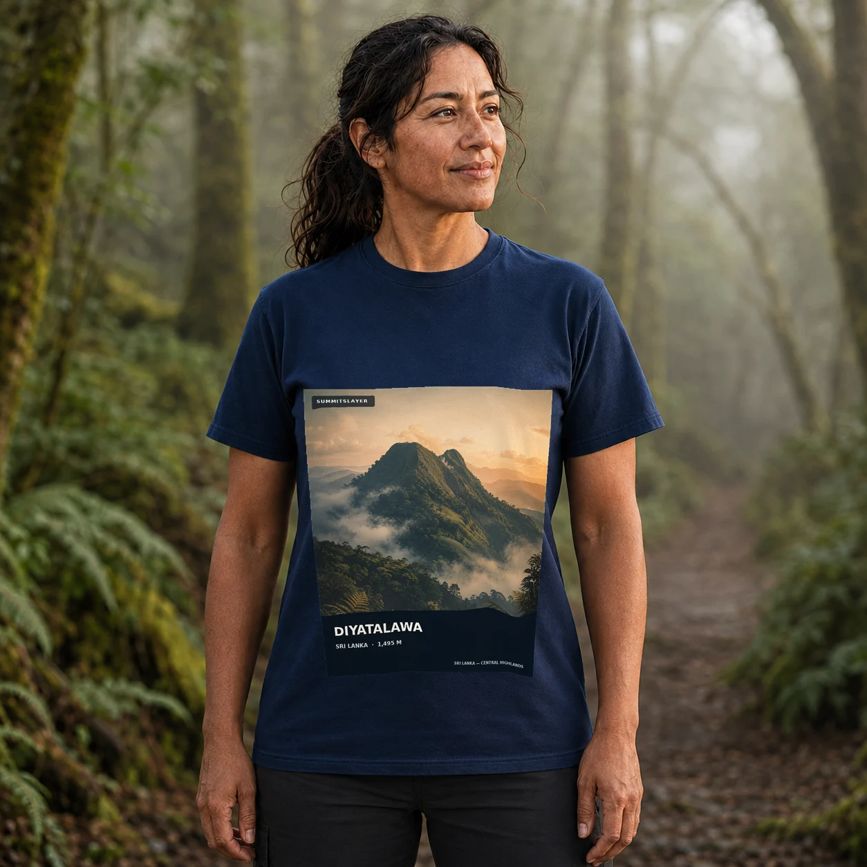 Navy Diyatalawa T-shirt front with mountain artwork