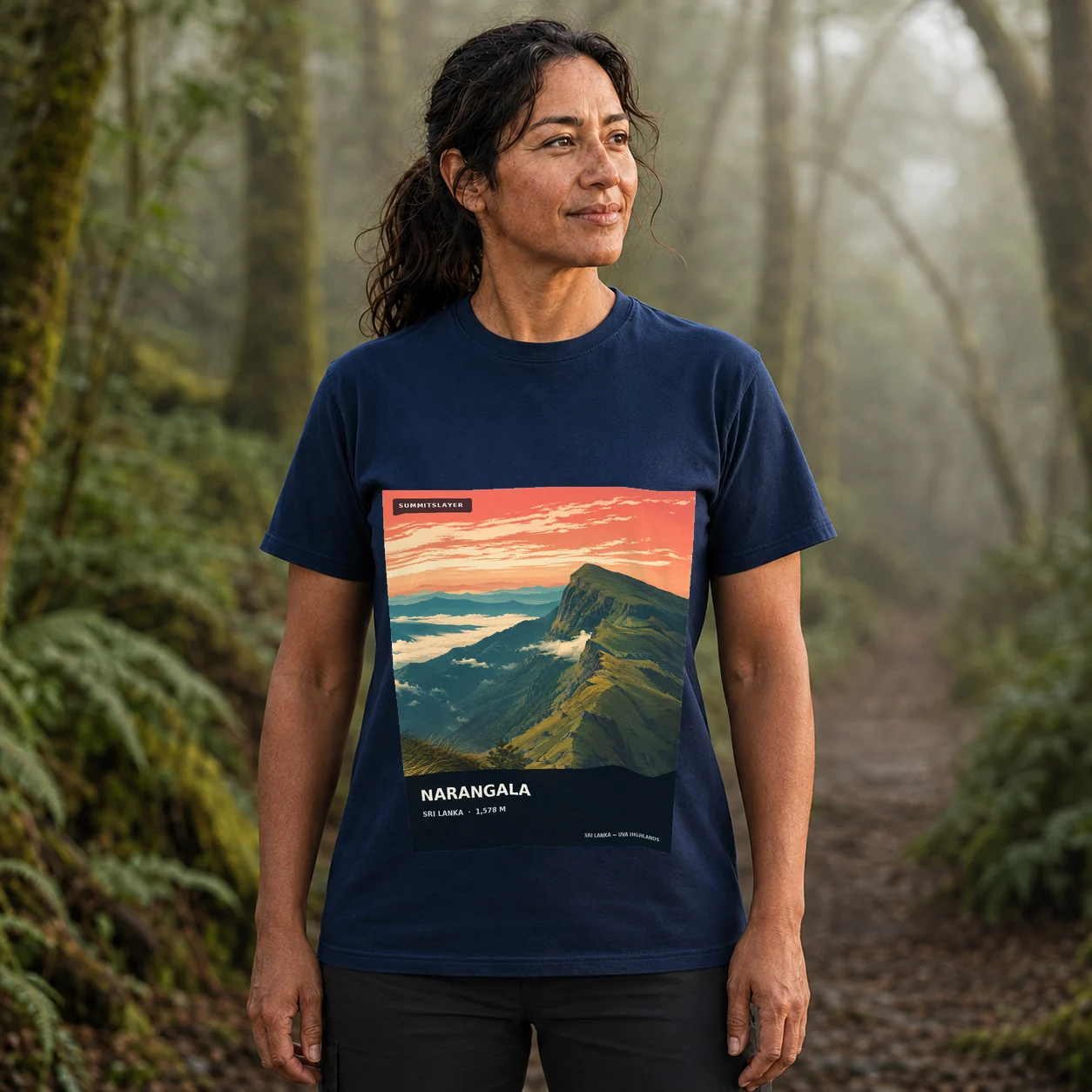 Navy Narangala T-shirt front with mountain artwork