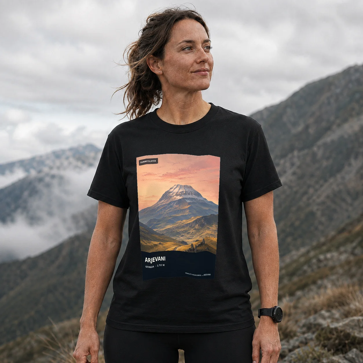 Black Mt’a Arjevani T-shirt front with mountain artwork