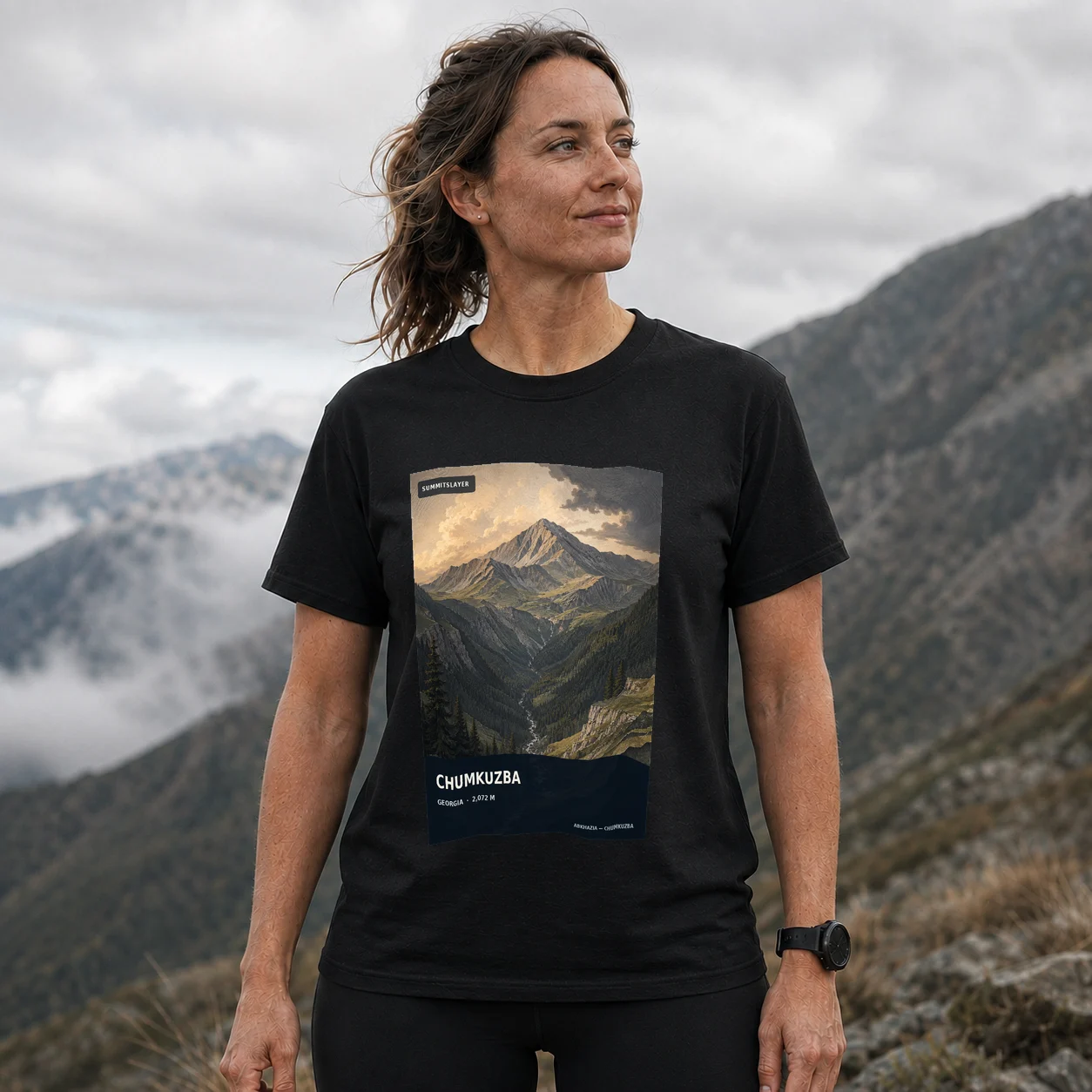 Black Mta Chumk’uzba T-shirt front with mountain artwork