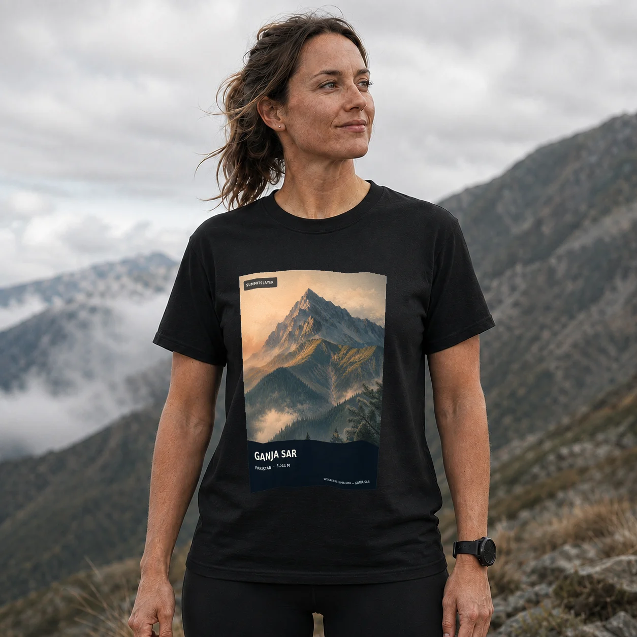 Black Ganja Sar T-shirt front with mountain artwork