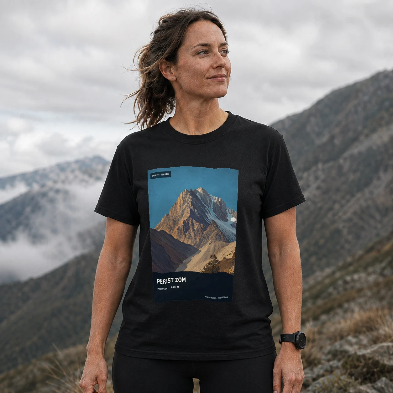 Black Perist Zom T-shirt front with mountain artwork
